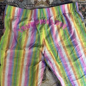 Vintage Y2K PINK Low Rise Colorful Stripe Booty Spellout Pajama Pants Medium